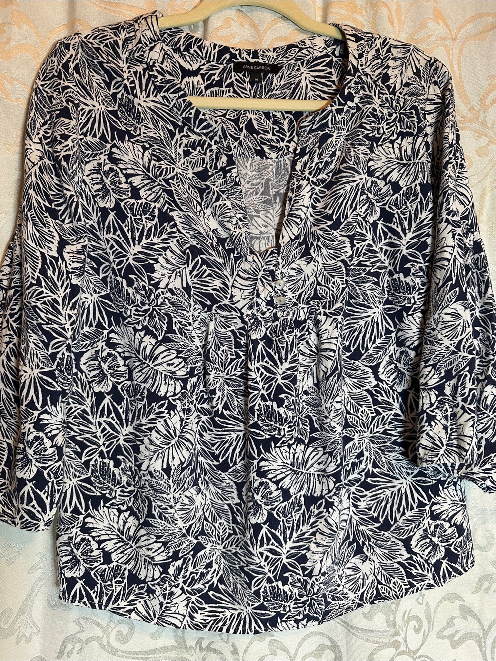 Anne Carson Navy & White Botanical Print Blouse